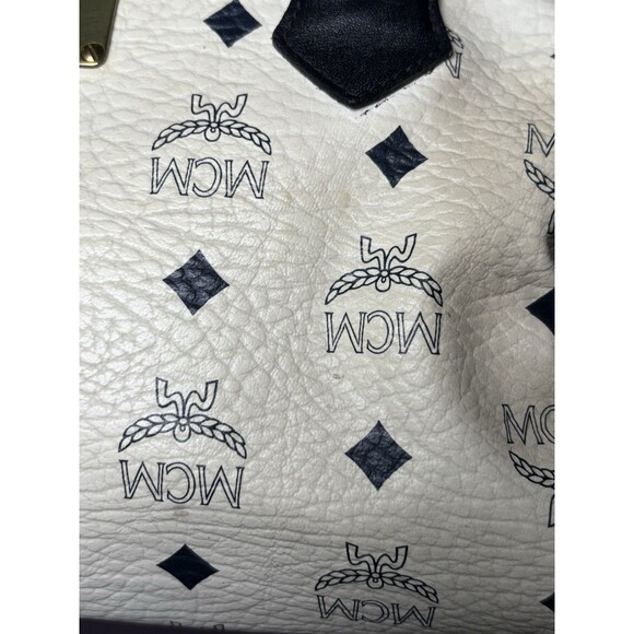 MCM Vintage Navy & White
Visetos Boston Leather Handbag w/Gold MCM Logo - Picture 12 of 16